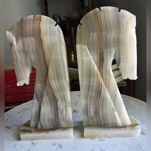 Vintage Onyx Horse Bookends **HEAVY**